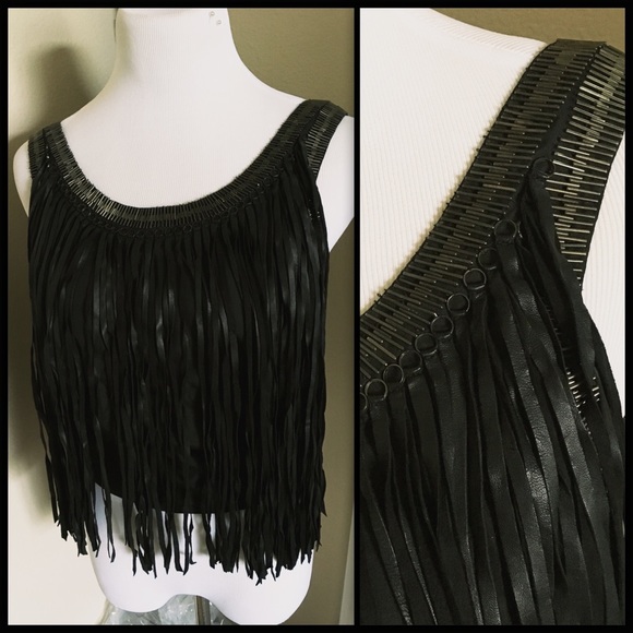 MLV ♠️ Fringed 💯 Leather Beaded Top - Picture 4 of 8